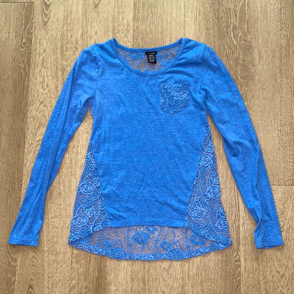 Rue21 Blue Long Sleeve Lace Flower Top